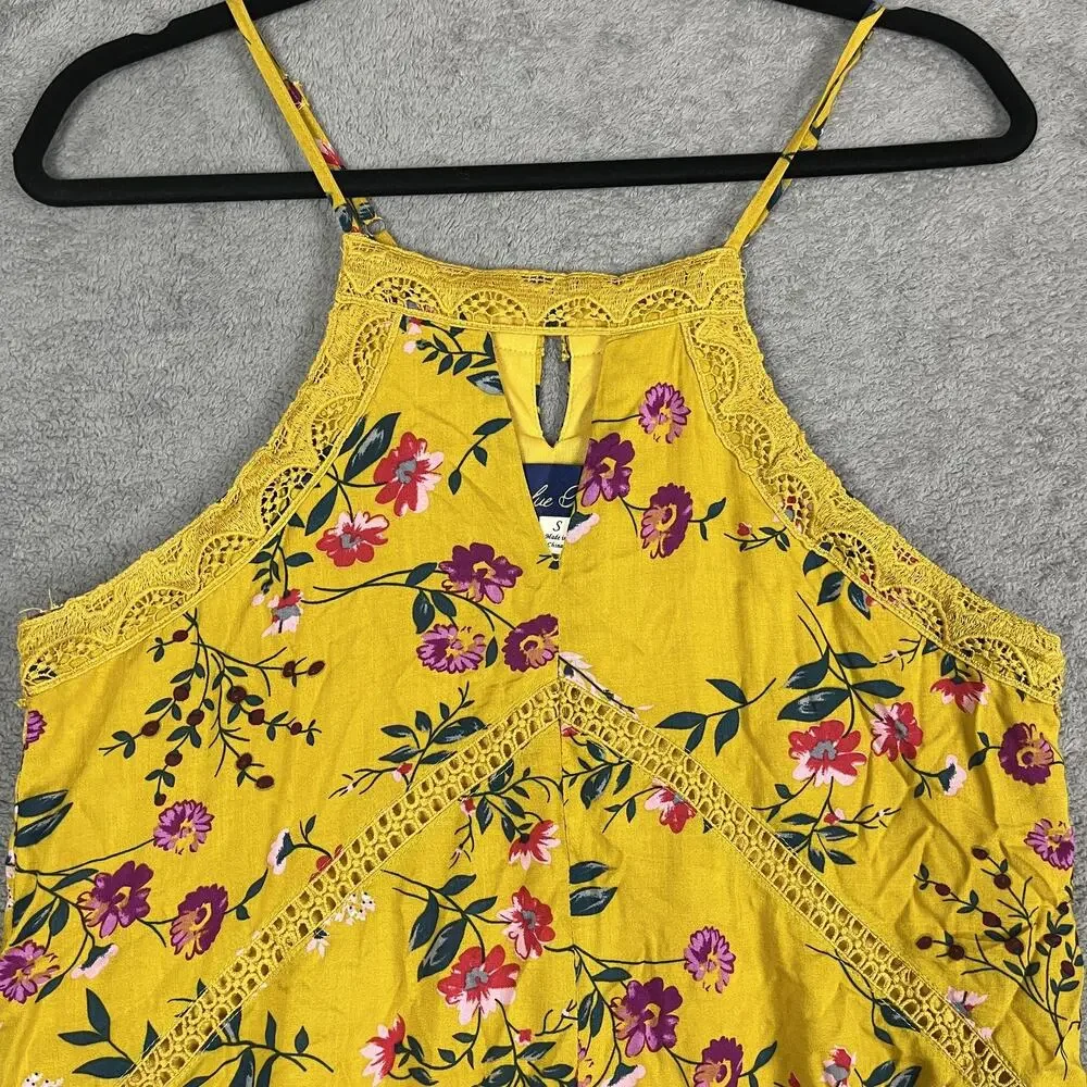 Francesca’s Yellow Floral Lace Tank Women Size S Boho Festival Top Blue Rain - Picture 2 of 11